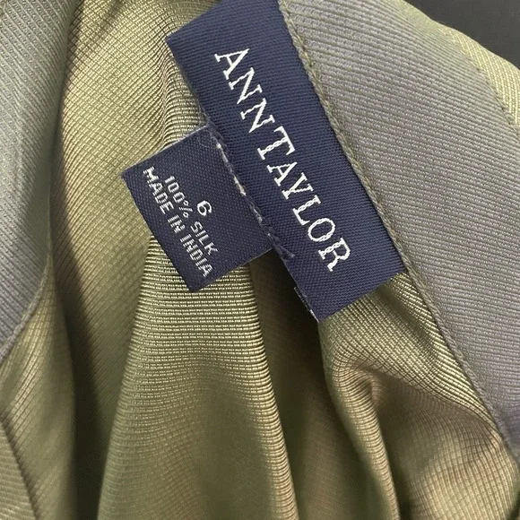VTG ANN TAYLOR Sz 6 Green  Iridescent 100% Silk Button‎ Up Shirt Blouse Preppy - Picture 8 of 10